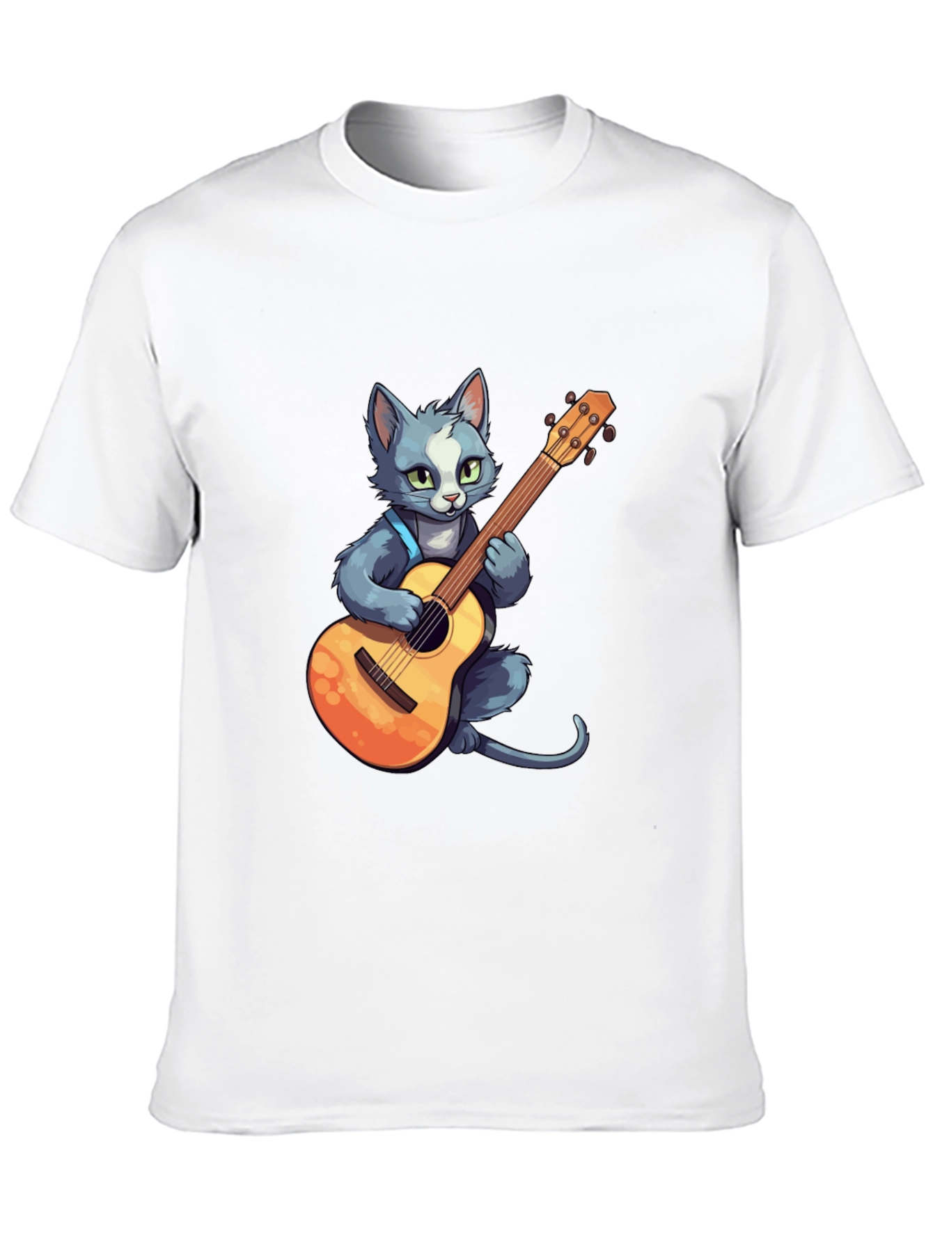 Cat Guitarist T-Shirt - Black Cotton Tee