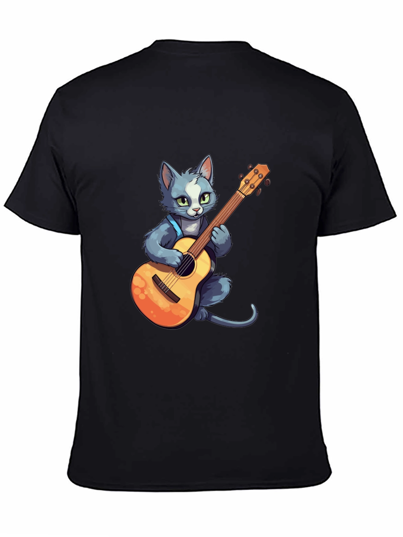 Cat Guitarist T-Shirt - Black Cotton Tee