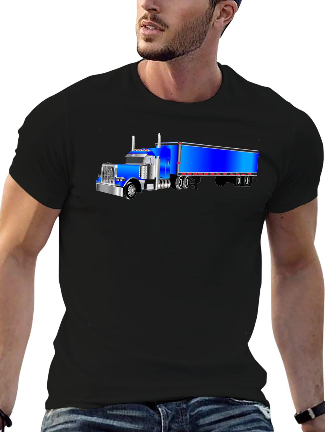 Blue Truck Graphic Tee - Cool Mens Black T-Shirt