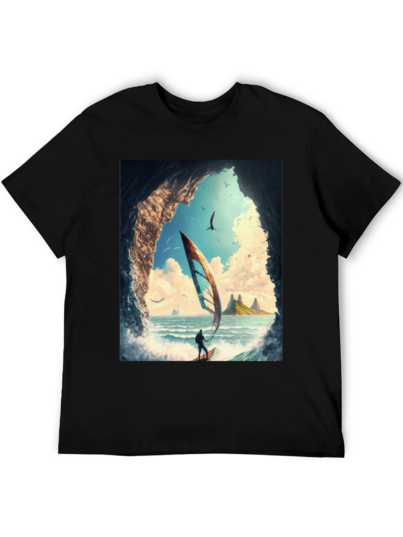 Windsurf Cave View Graphic Tee - Black Casual T-Shirt