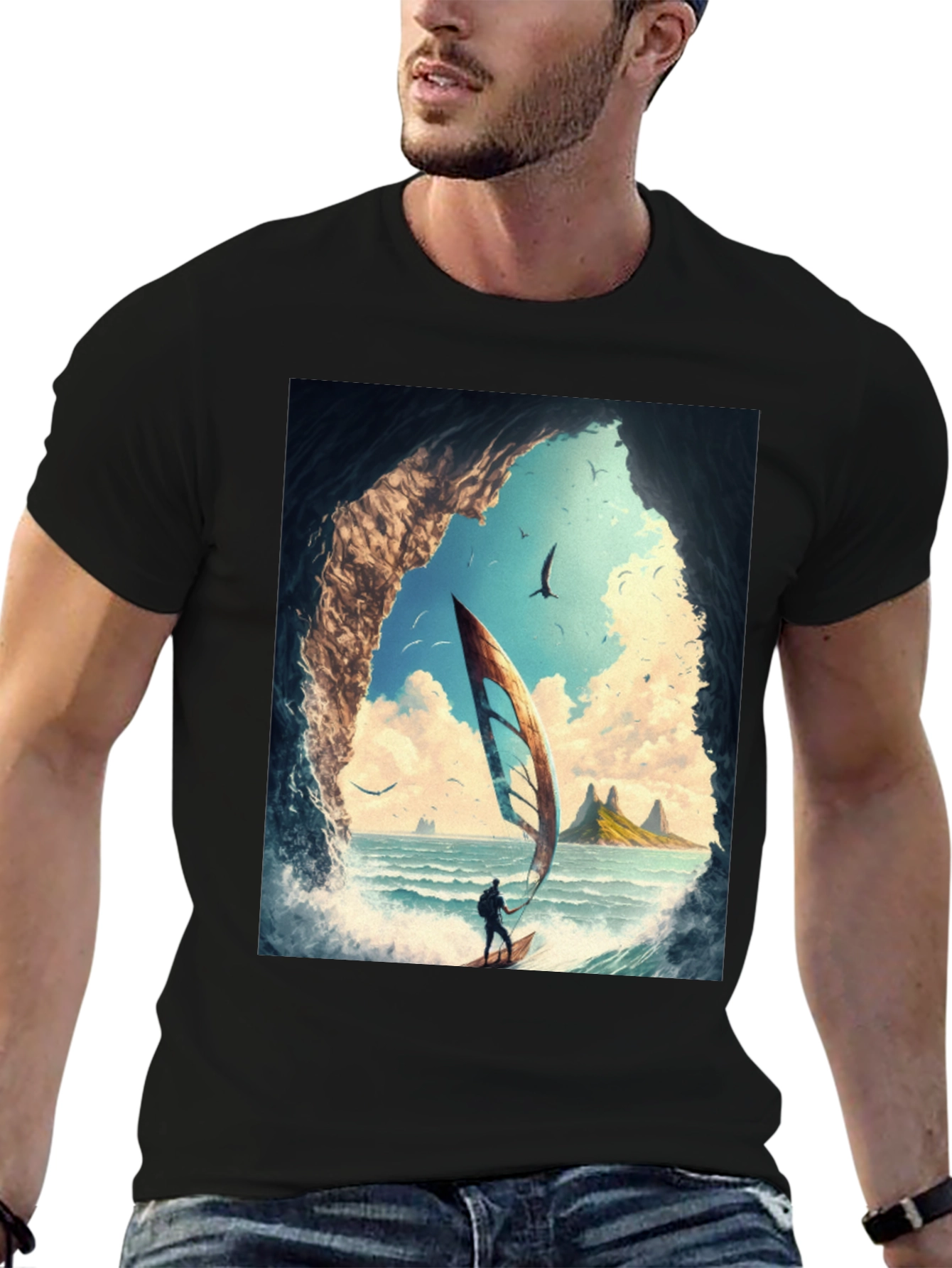 Windsurf Cave View Graphic Tee - Black Casual T-Shirt