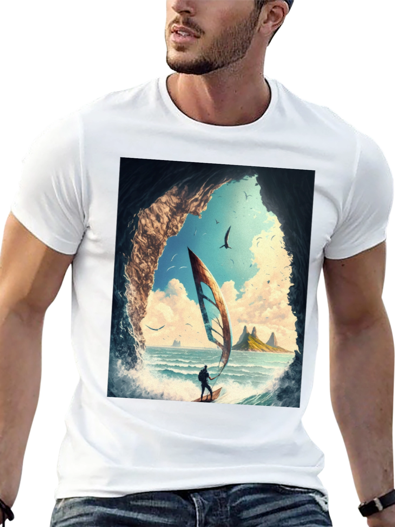 Windsurf Cave View Graphic Tee - Black Casual T-Shirt