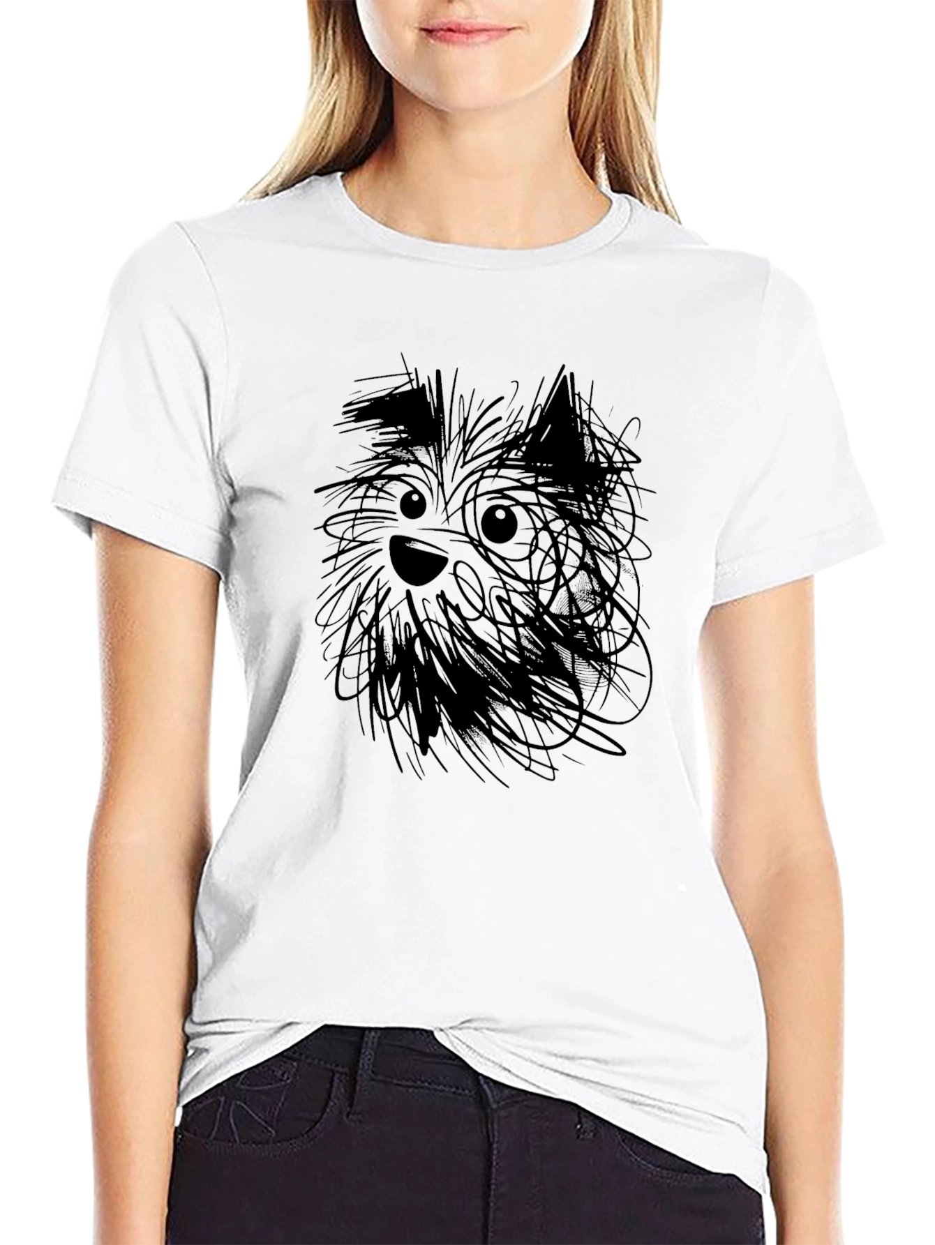 Whimsical Dog Sketch Black T-Shirt
