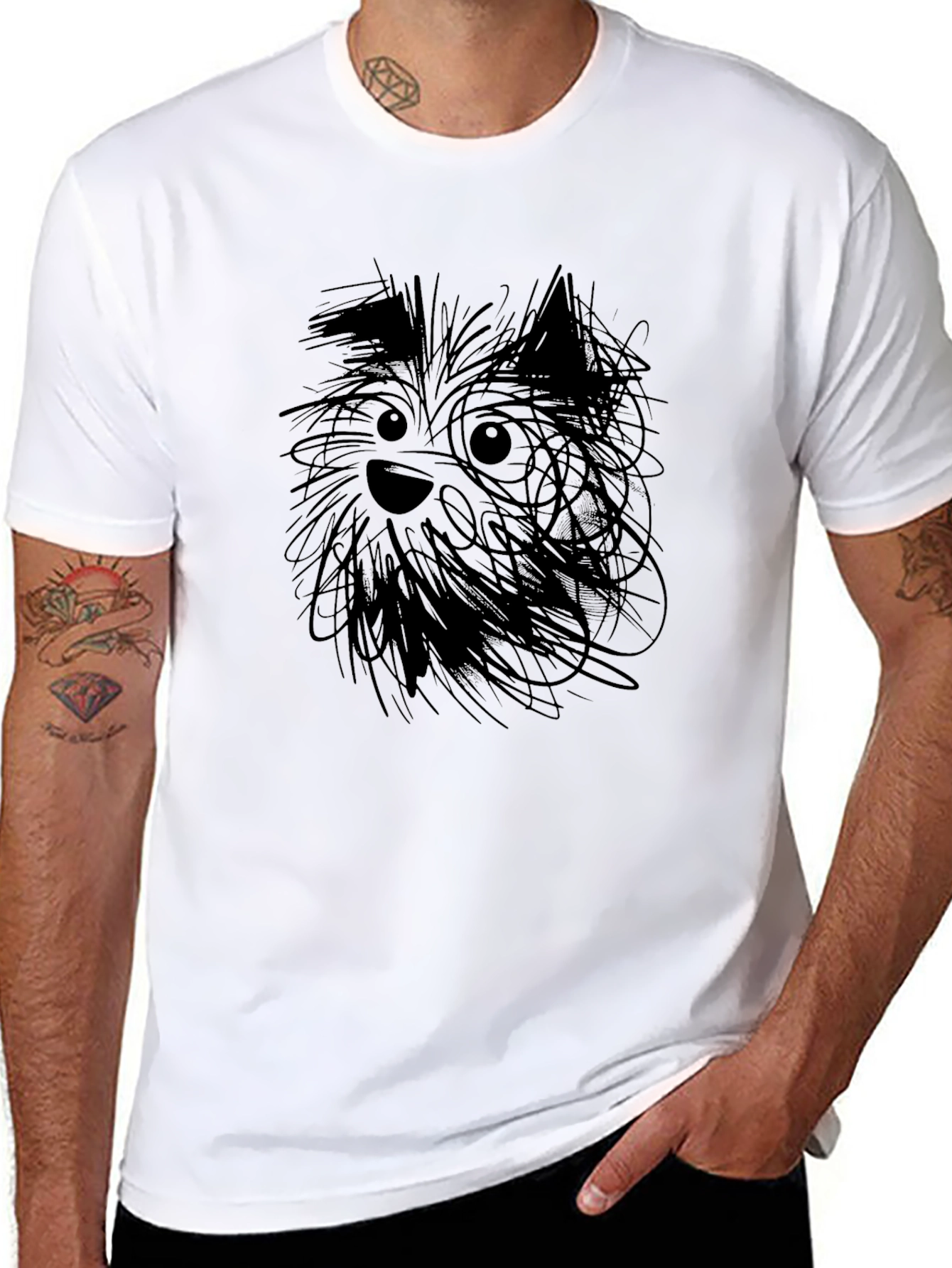Whimsical Dog Sketch Black T-Shirt