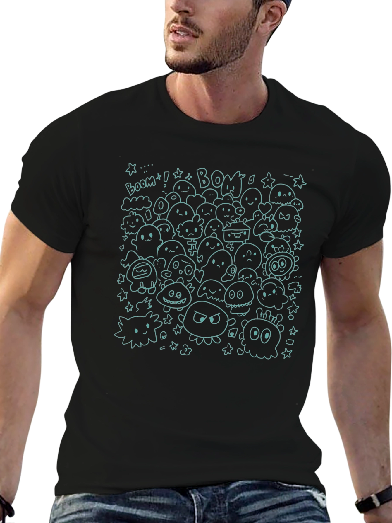 Doodle Monster Graphic Black T-Shirt