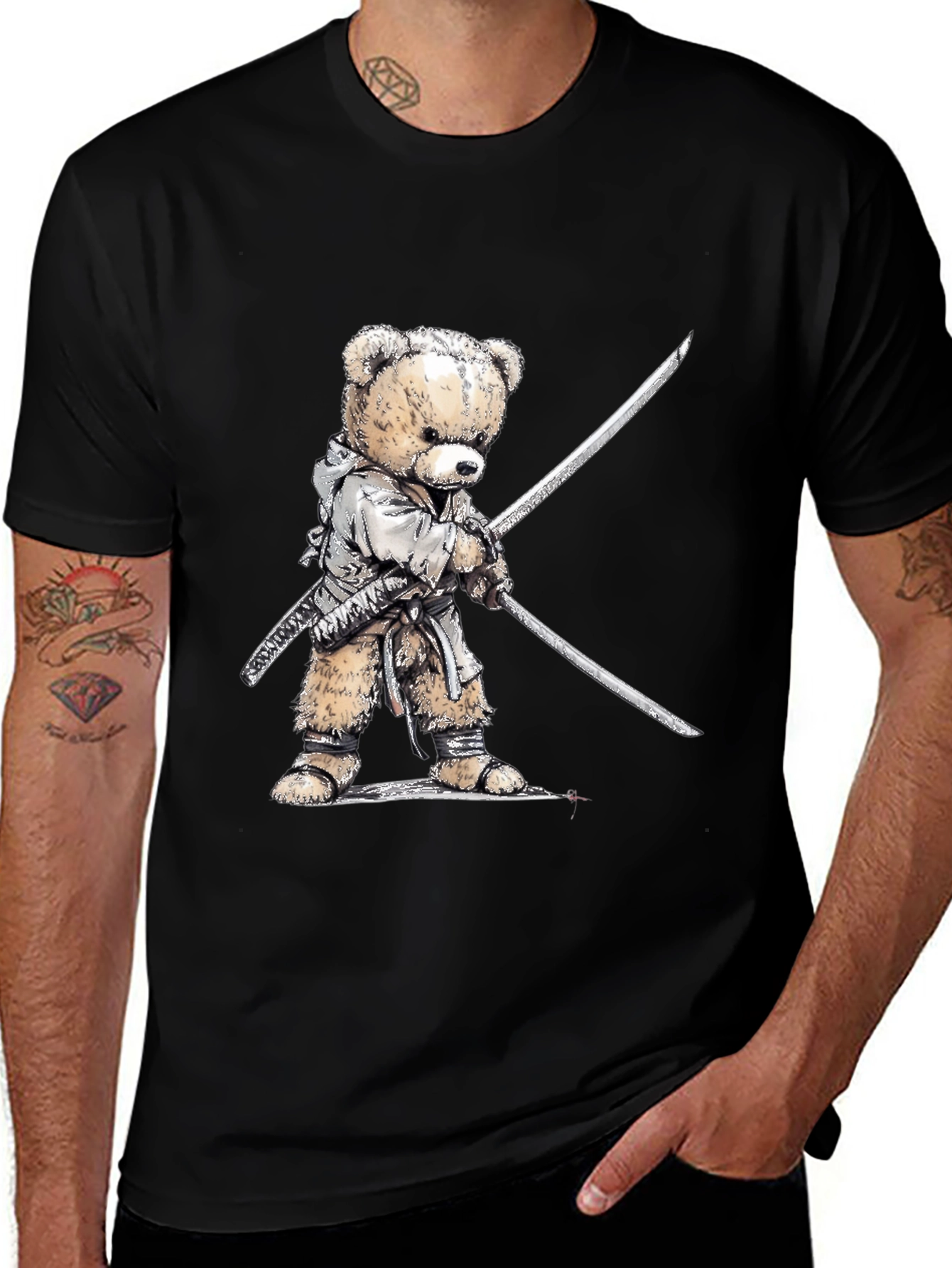 Samurai Teddy Bear T-Shirt - Black Graphic Tee