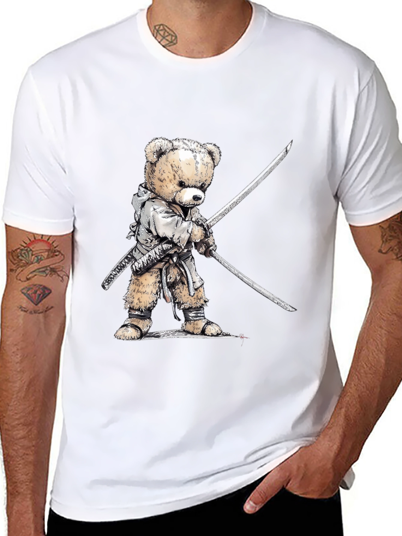 Samurai Teddy Bear T-Shirt - Black Graphic Tee
