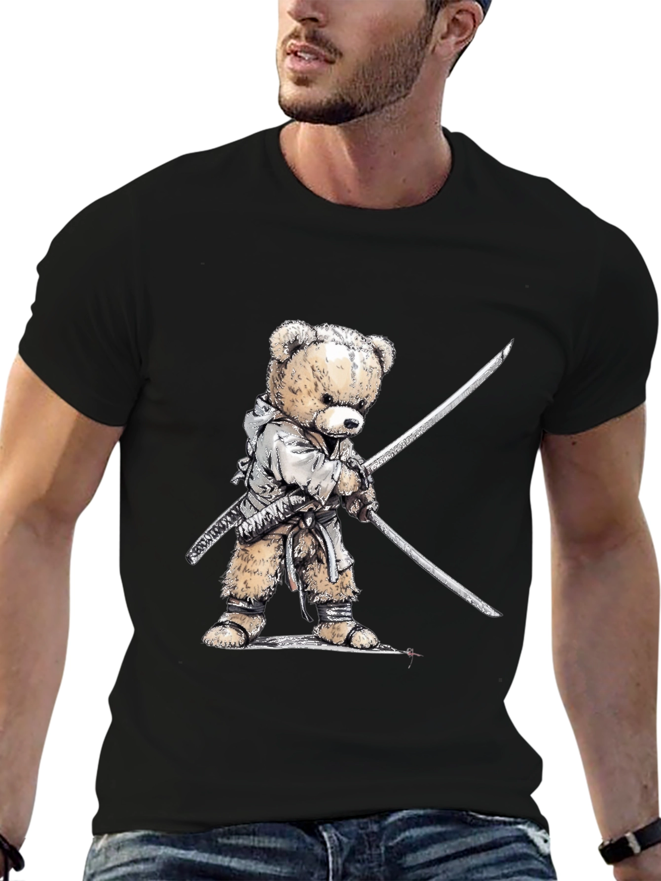 Samurai Teddy Bear T-Shirt - Black Graphic Tee