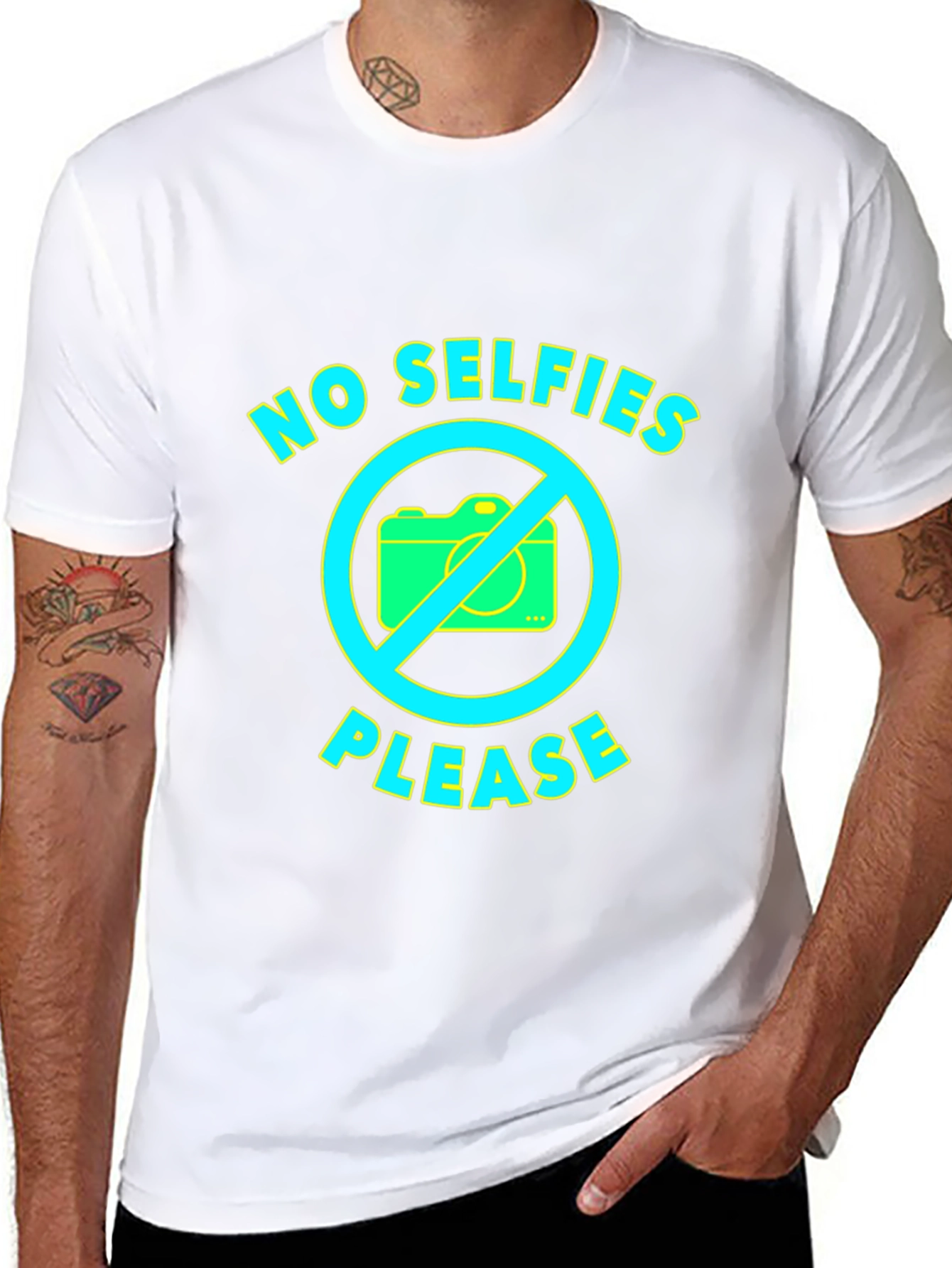 No Selfies Please Graphic Tee - Fun Novelty T-Shirt