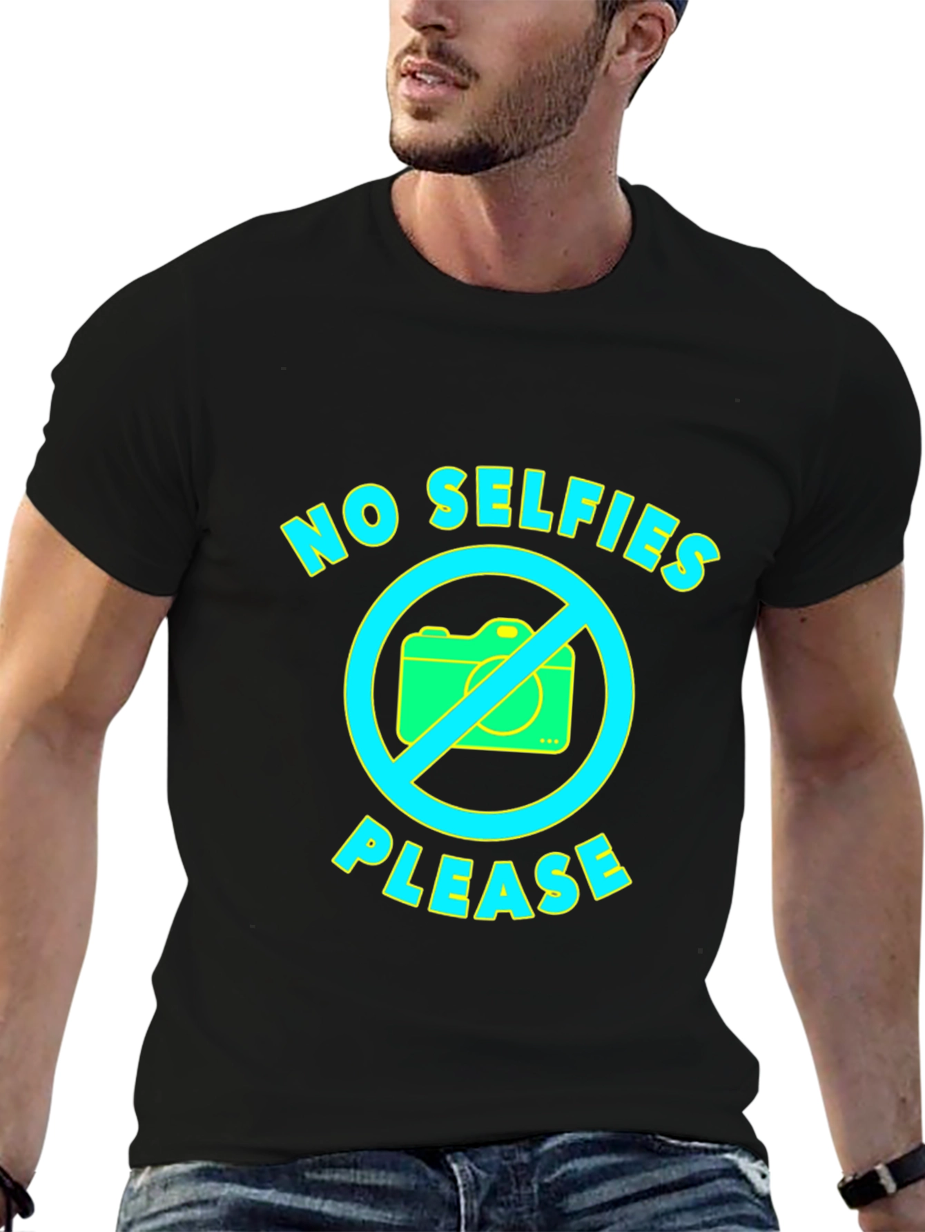 No Selfies Please Graphic Tee - Fun Novelty T-Shirt