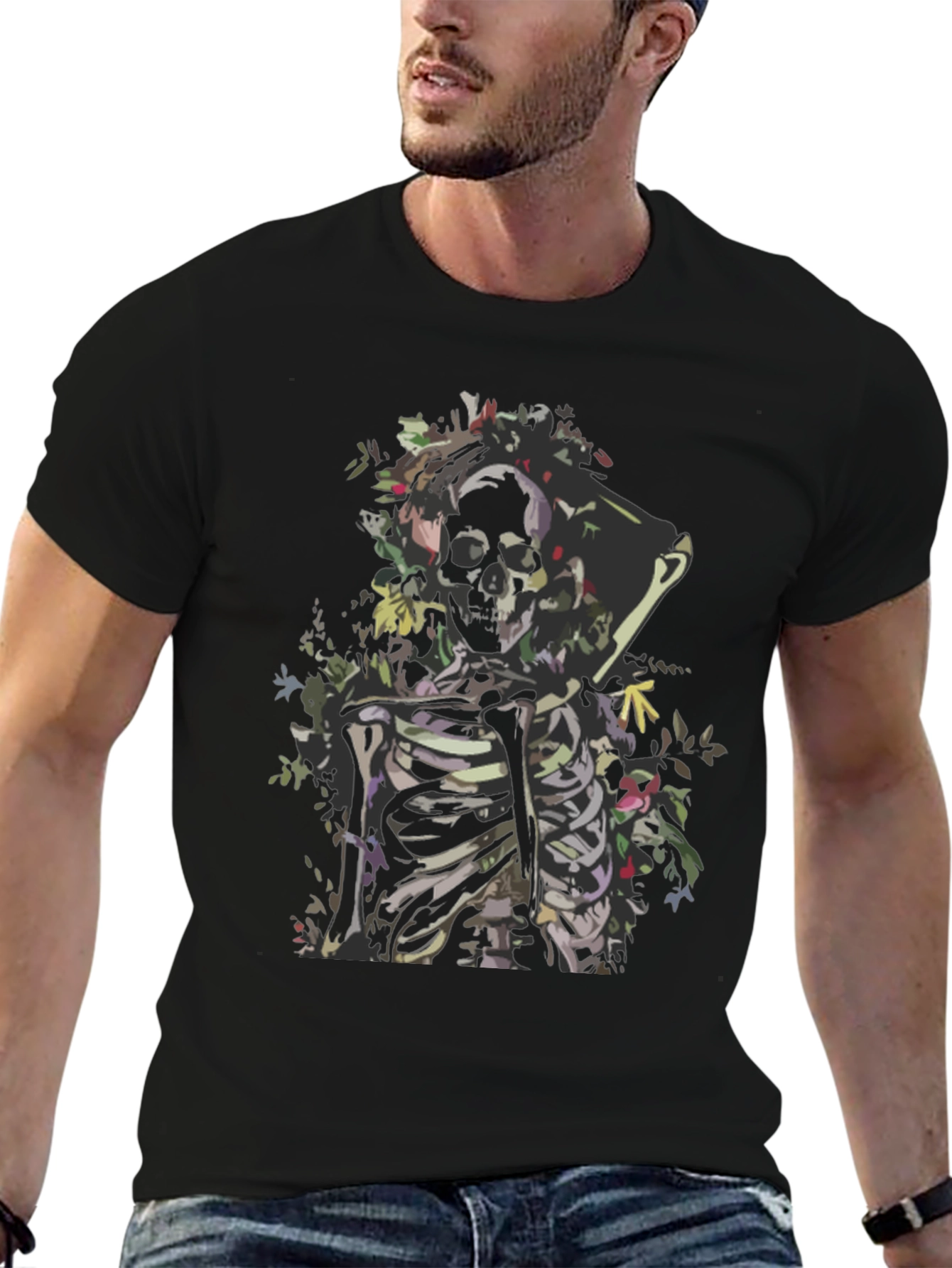 Floral Skeleton Graphic Tee - Dark & Edgy
