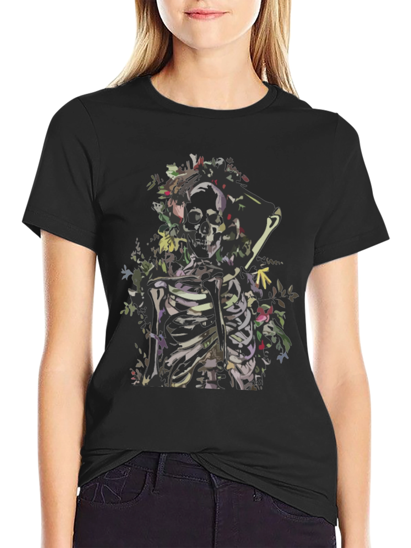 Floral Skeleton Graphic Tee - Dark & Edgy
