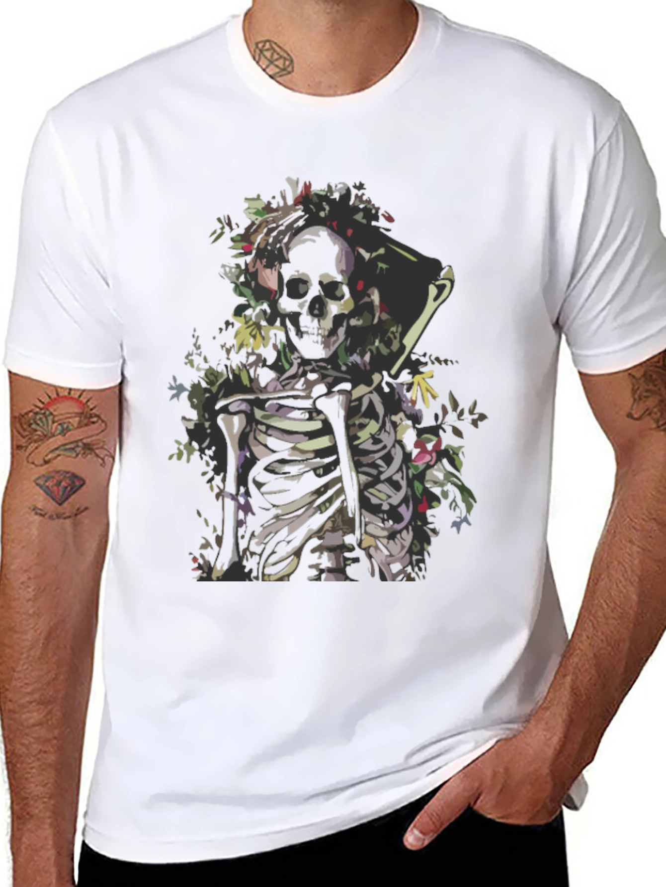 Floral Skeleton Graphic Tee - Dark & Edgy