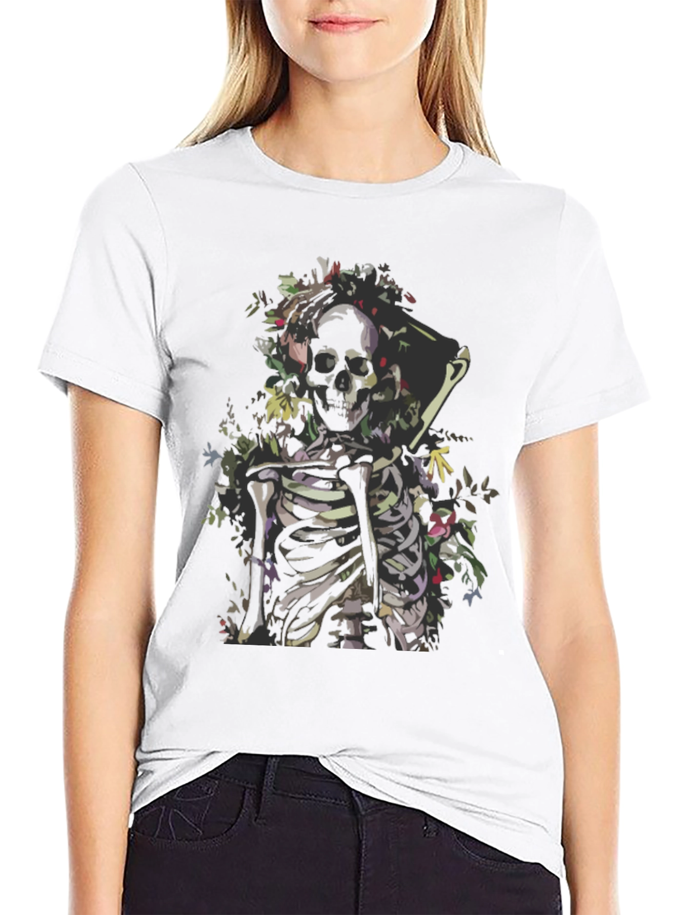 Floral Skeleton Graphic Tee - Dark & Edgy