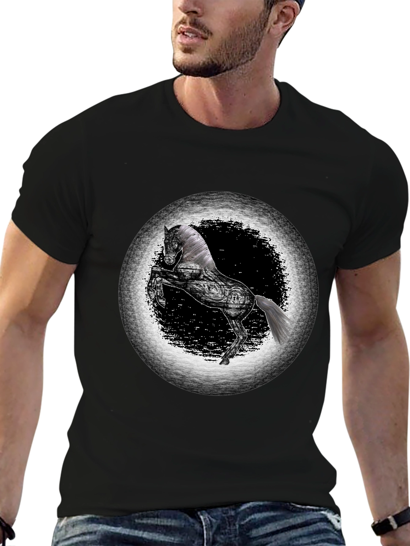 Black Horse Graphic Tee - Unique Design
