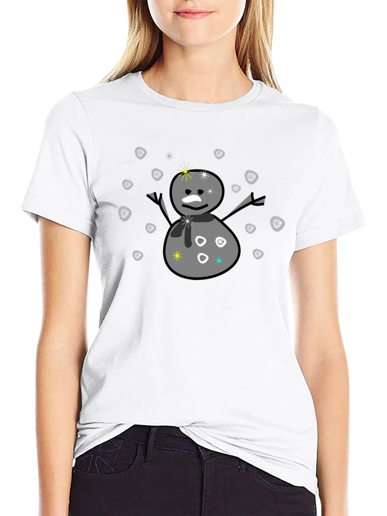 Snowman Graphic Tee - Black Cotton Blend T-Shirt