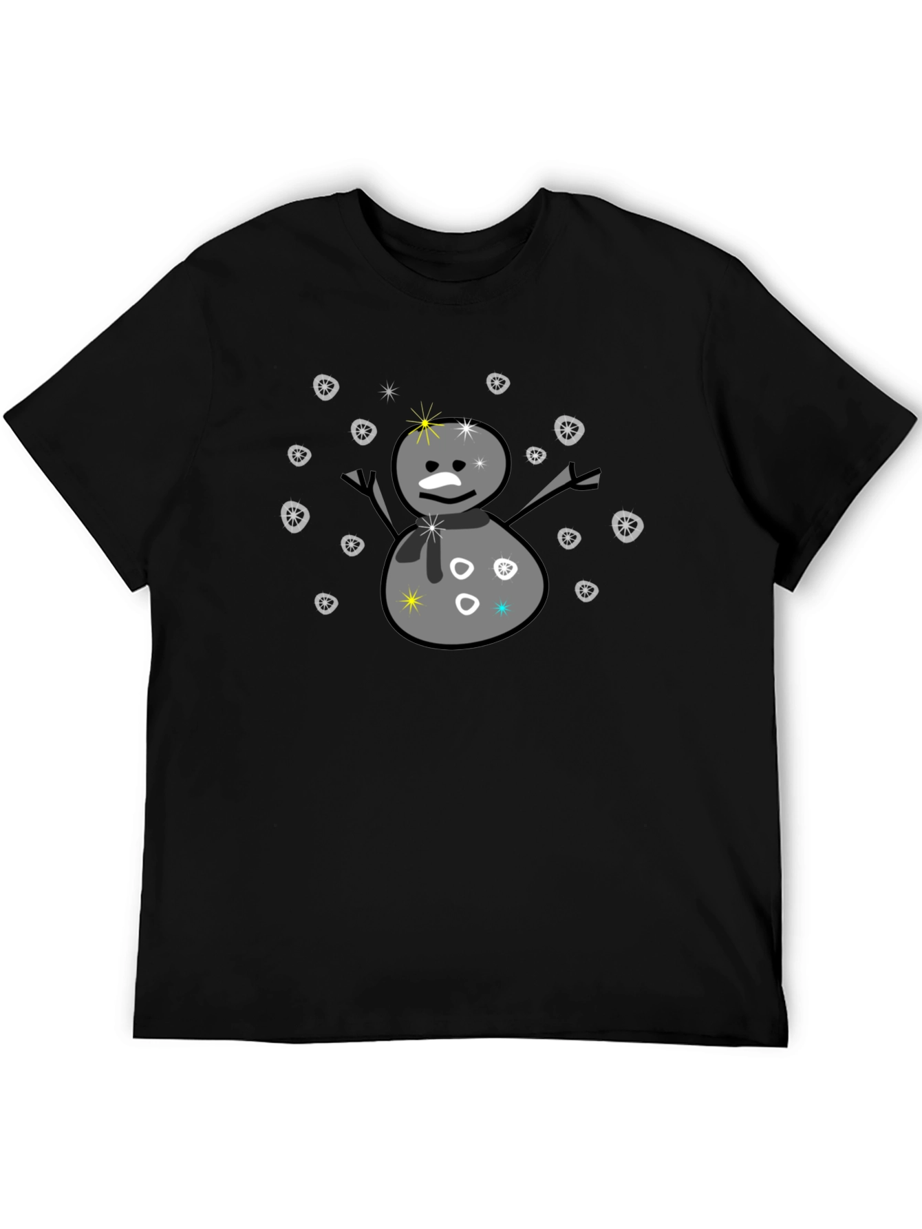 Snowman Graphic Tee - Black Cotton Blend T-Shirt