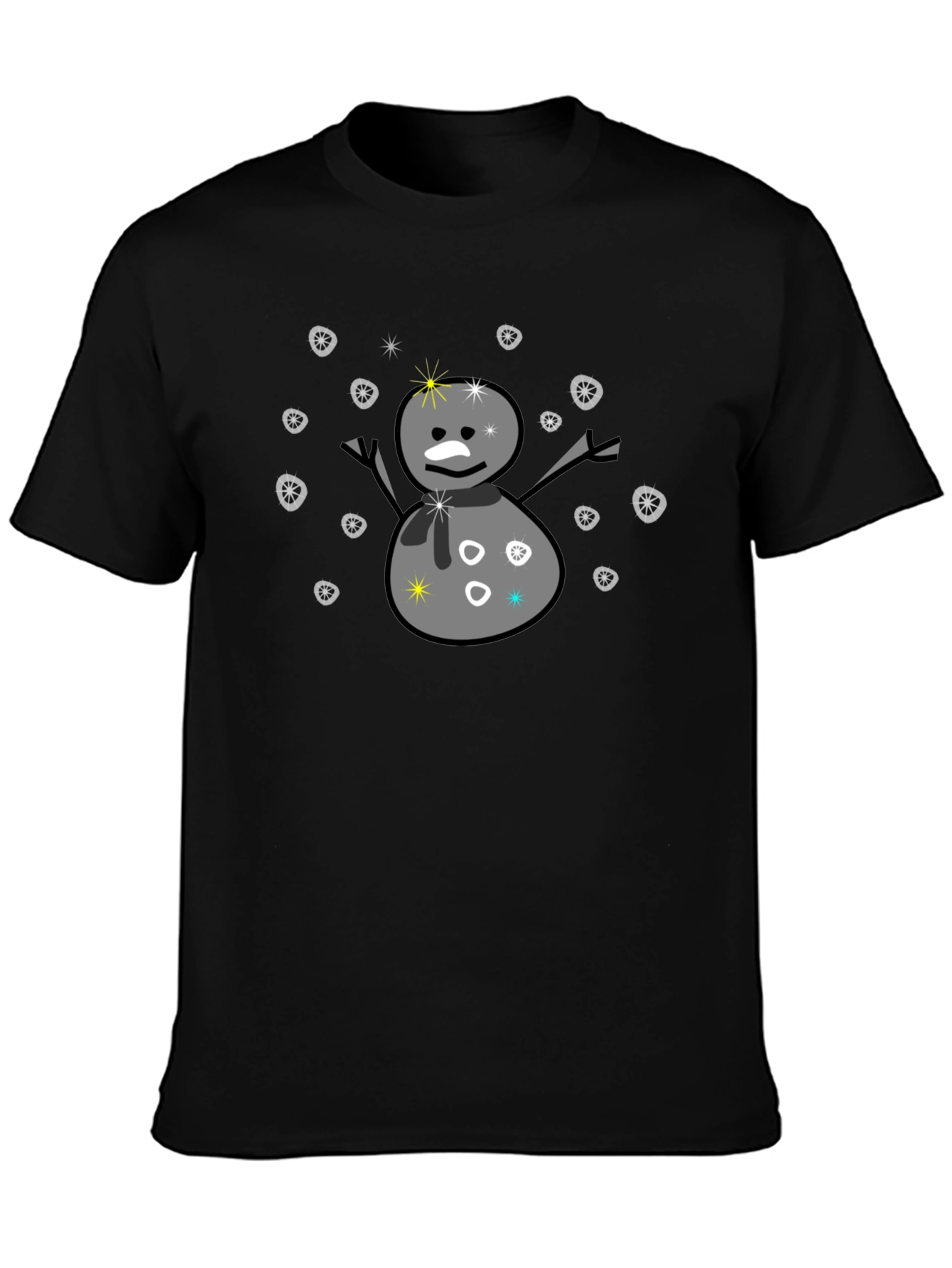 Snowman Graphic Tee - Black Cotton Blend T-Shirt