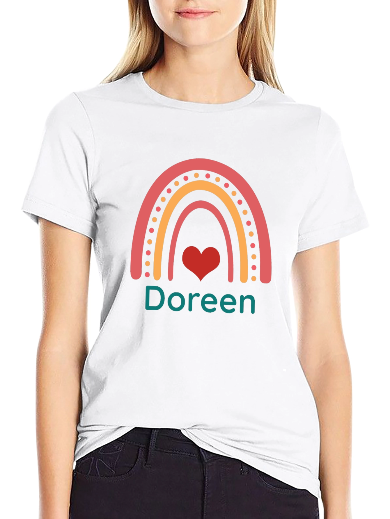 Doreen Rainbow Heart T-Shirt - Custom Name Tee