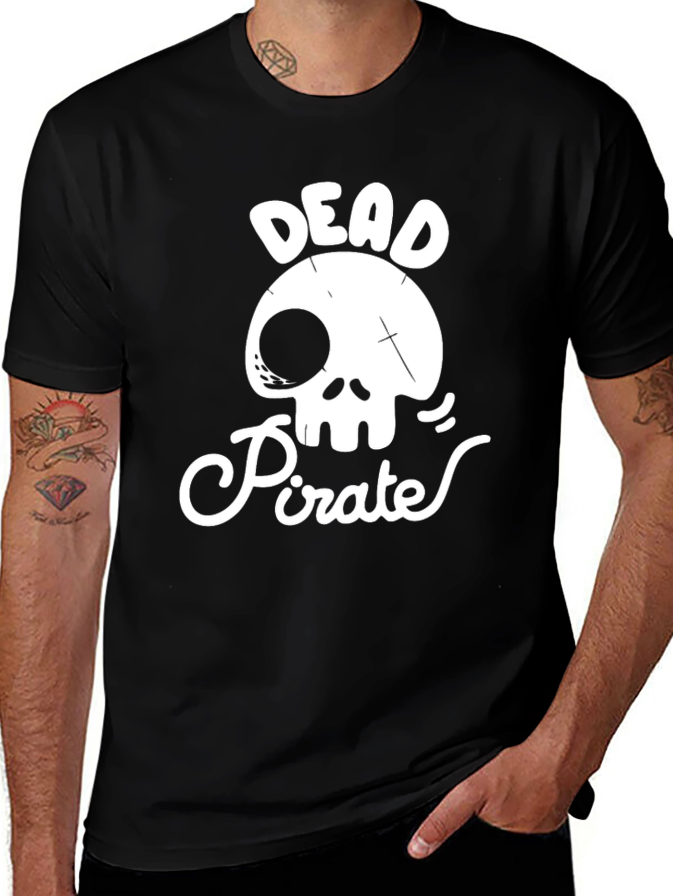 Dead Pirate Graphic T-Shirt Skull Tee Mens Black Cotton