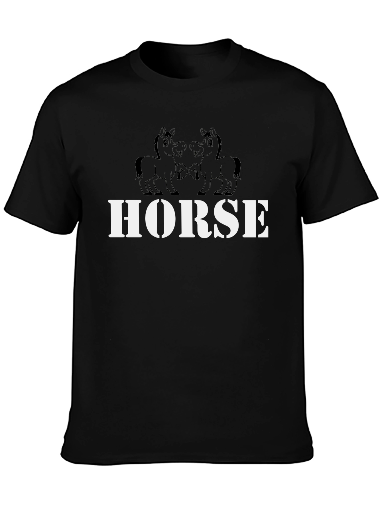 Horse Graphic Tee - Black Cotton T-Shirt