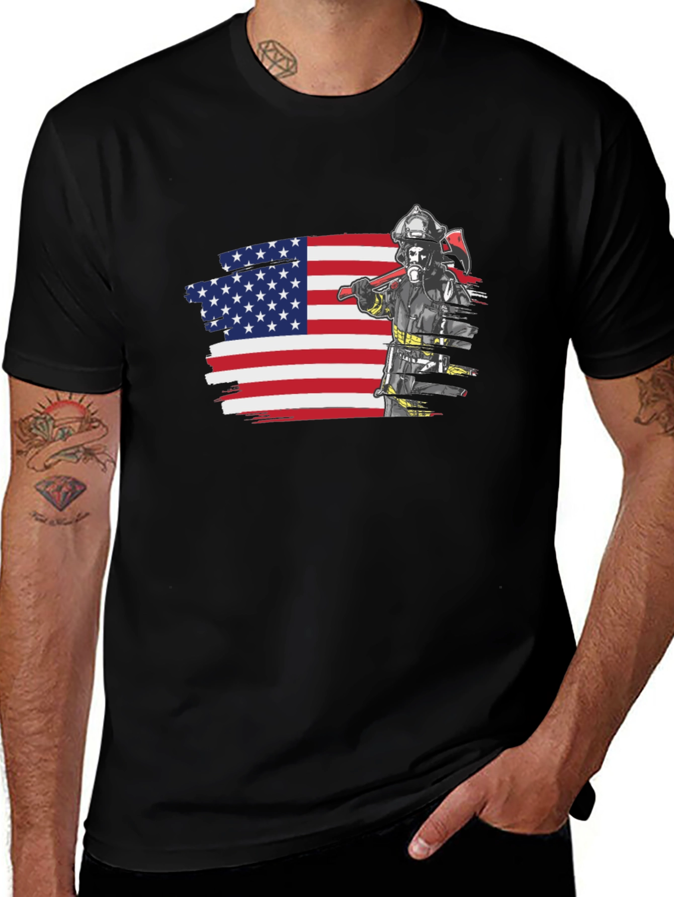 Firefighter USA Flag Graphic Tee