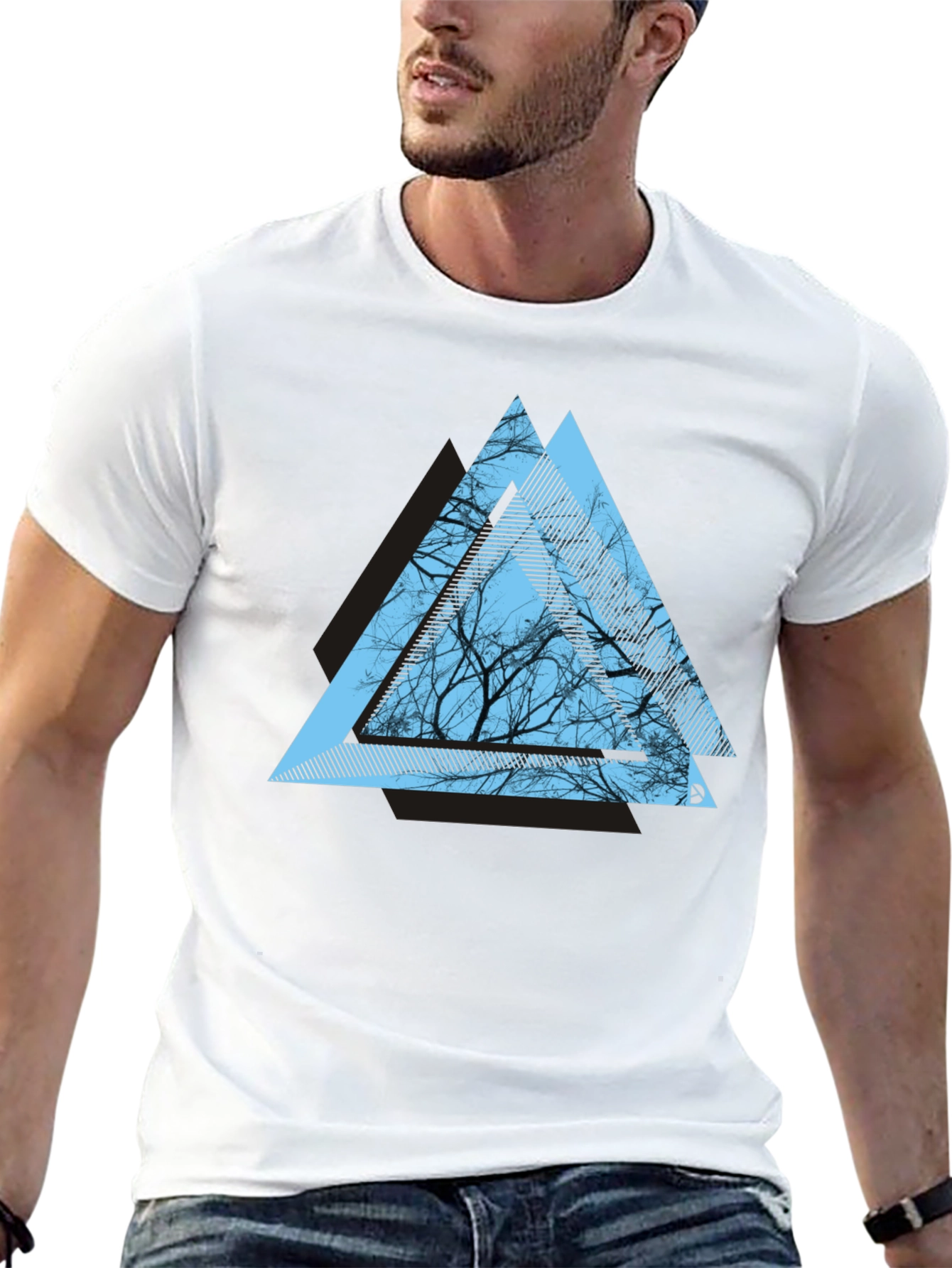 Geometric Tree Graphic Tee - Modern Mens T-Shirt