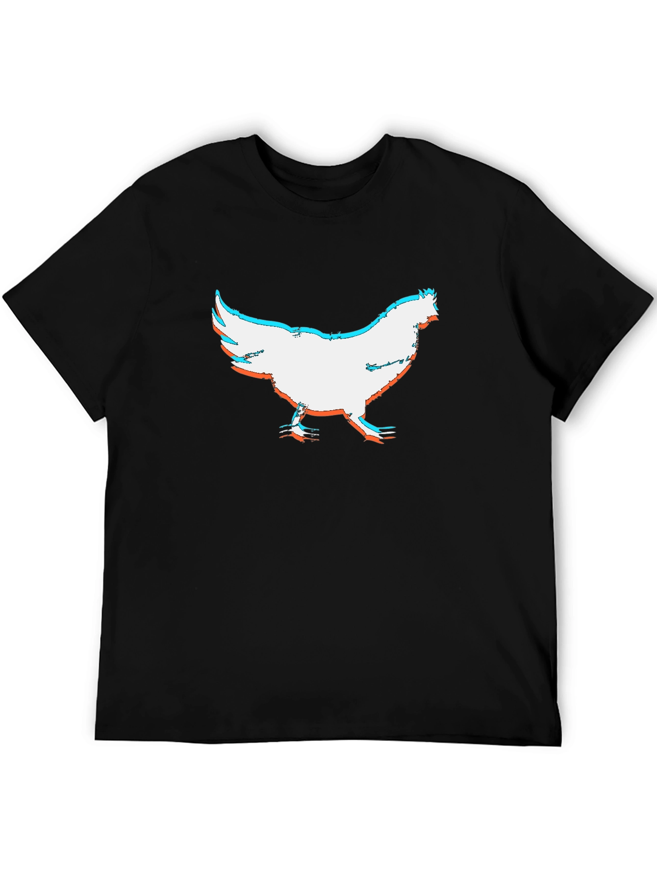 Chicken Glitch Graphic Black T-Shirt