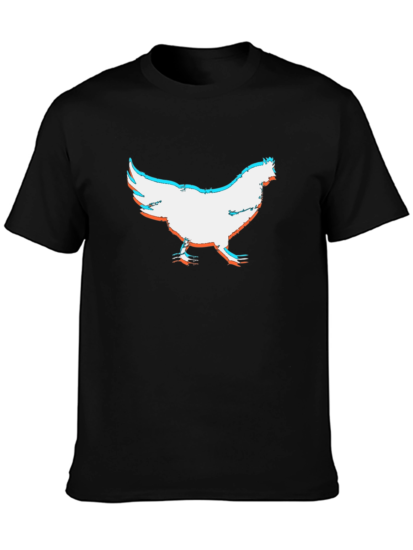 Chicken Glitch Graphic Black T-Shirt