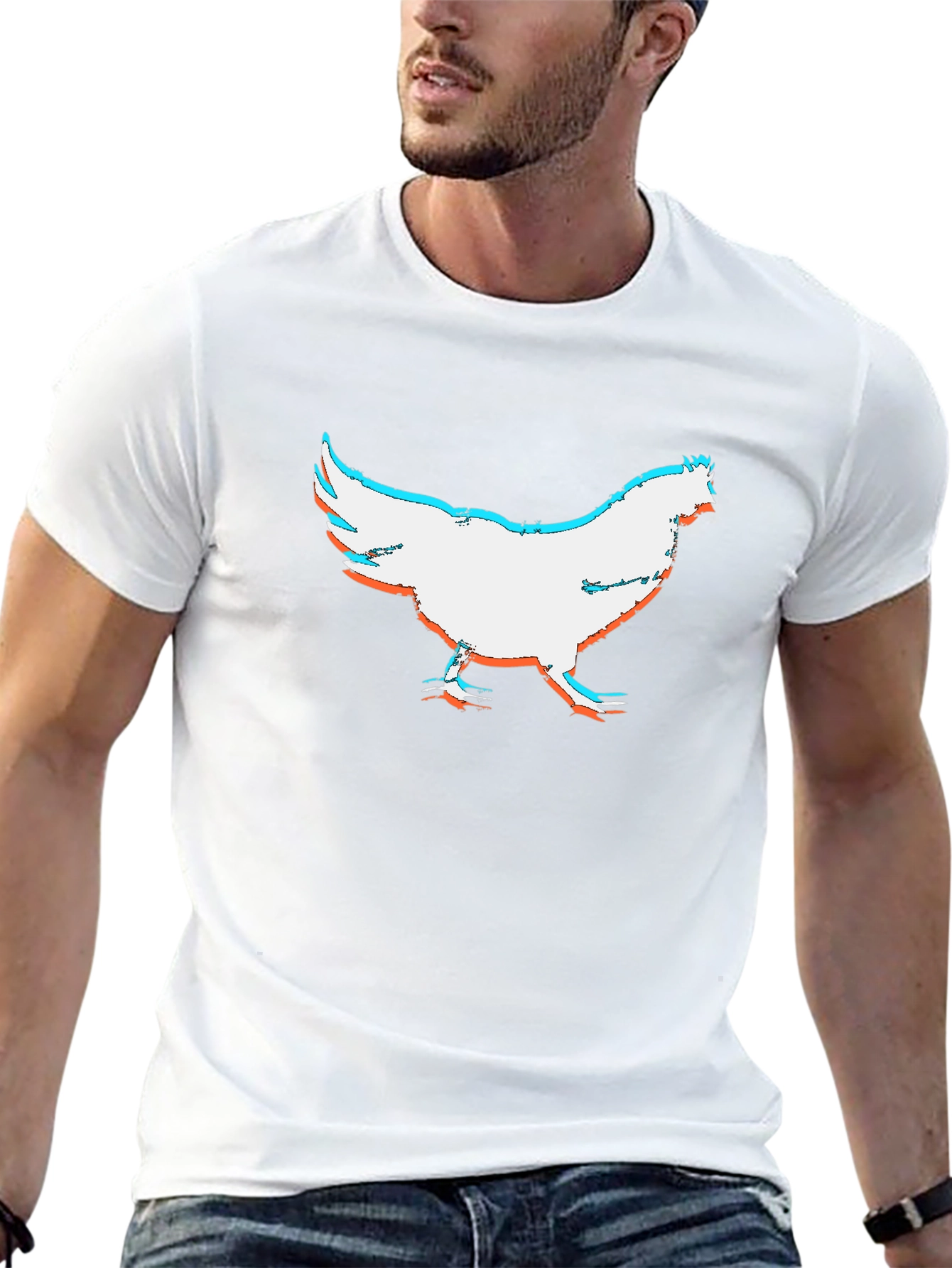 Chicken Glitch Graphic Black T-Shirt