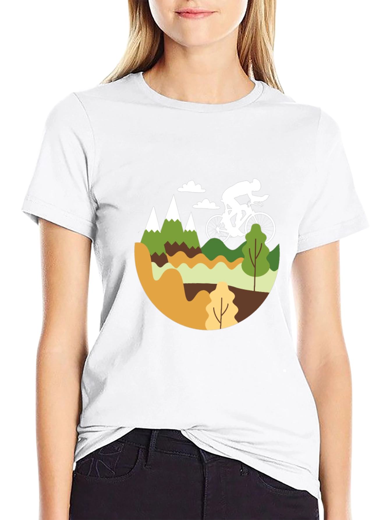 Mountain Biking Graphic Tee - Black Cotton Blend