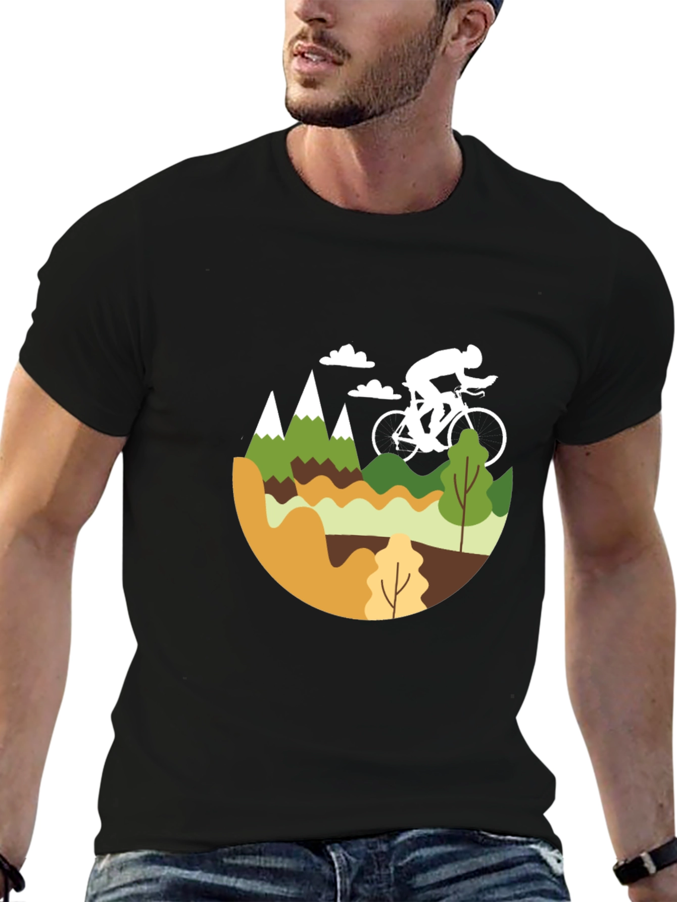 Mountain Biking Graphic Tee - Black Cotton Blend