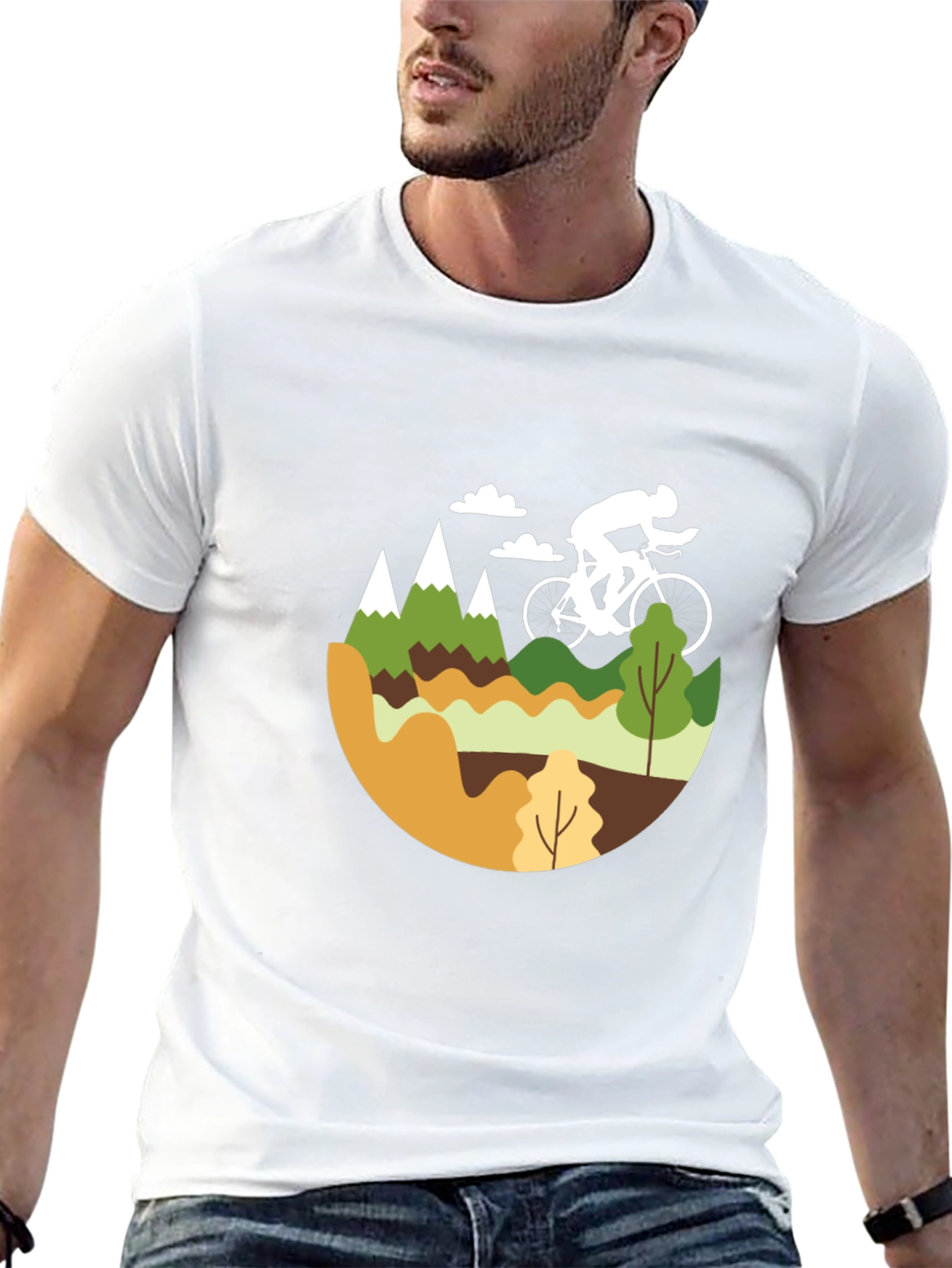 Mountain Biking Graphic Tee - Black Cotton Blend