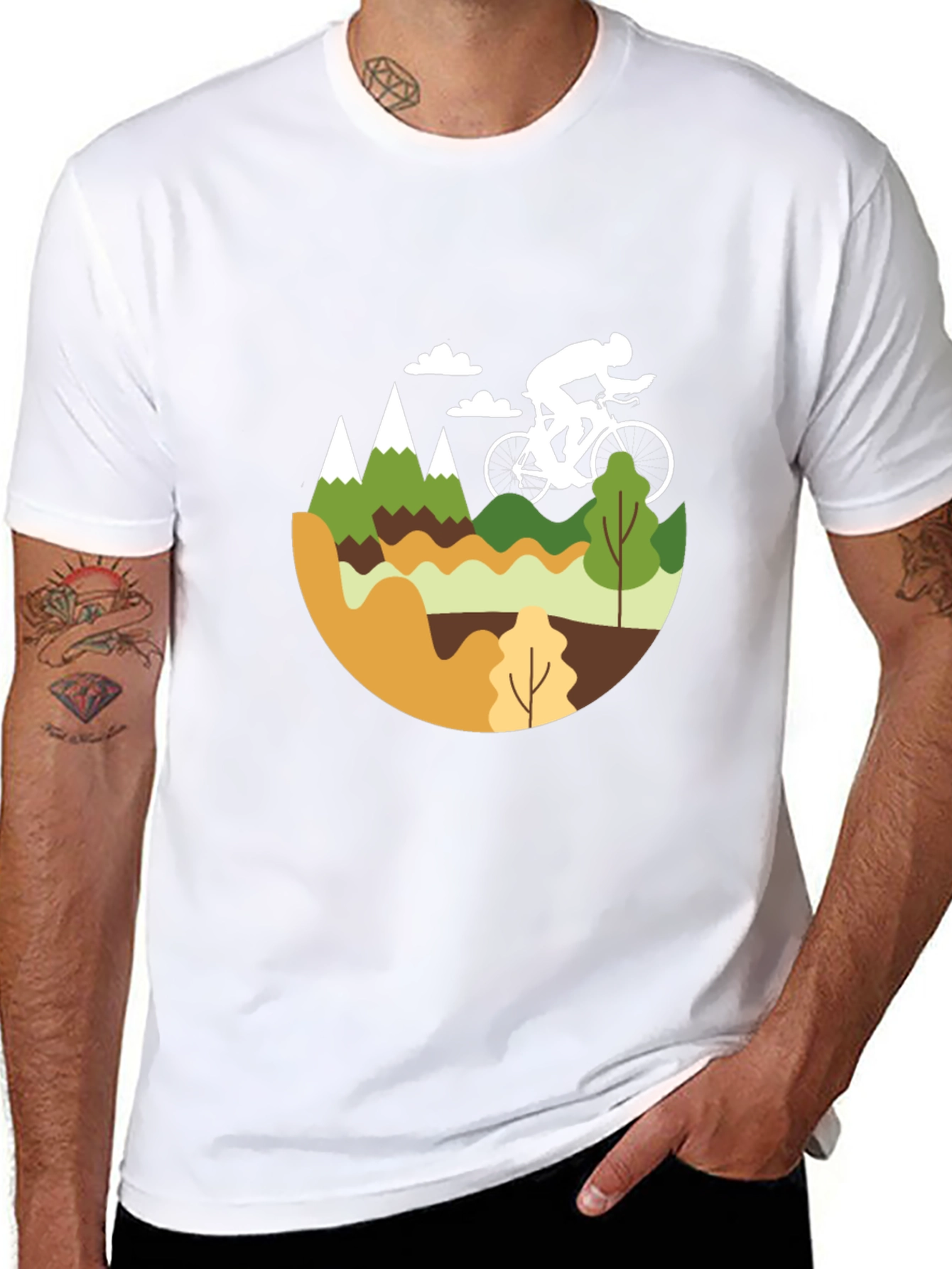 Mountain Biking Graphic Tee - Black Cotton Blend