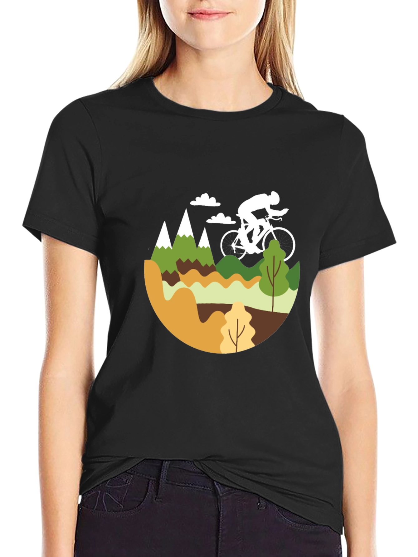 Mountain Biking Graphic Tee - Black Cotton Blend