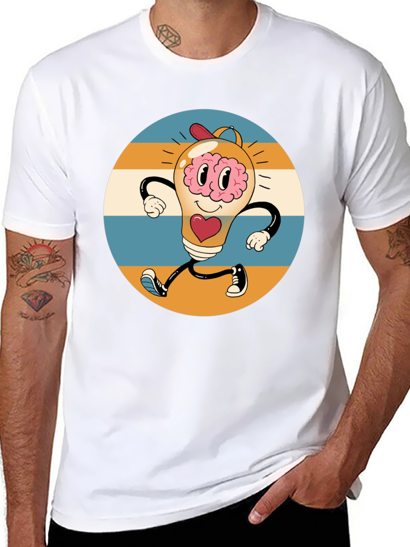 Retro Brain Power T-Shirt - Graphic Print Tee