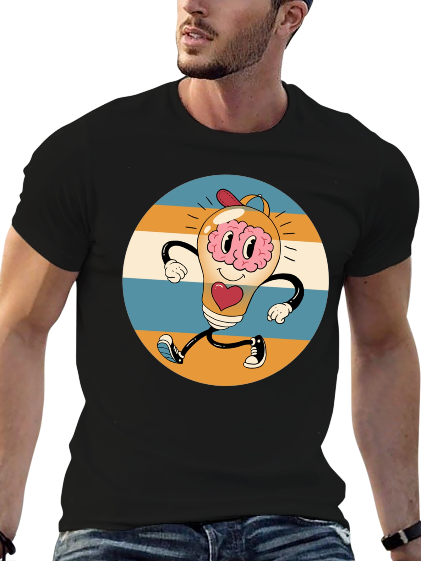 Retro Brain Power T-Shirt - Graphic Print Tee
