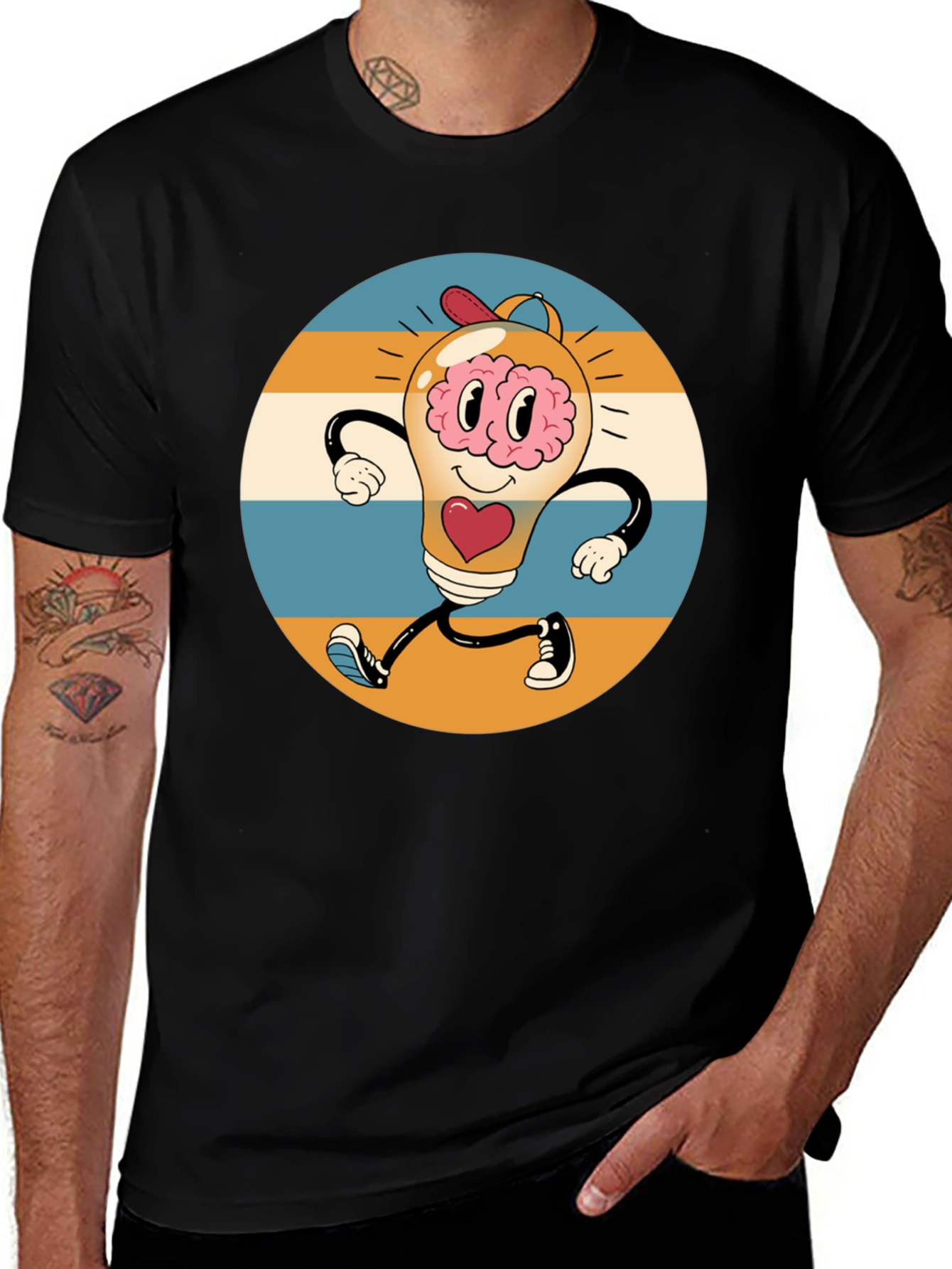 Retro Brain Power T-Shirt - Graphic Print Tee