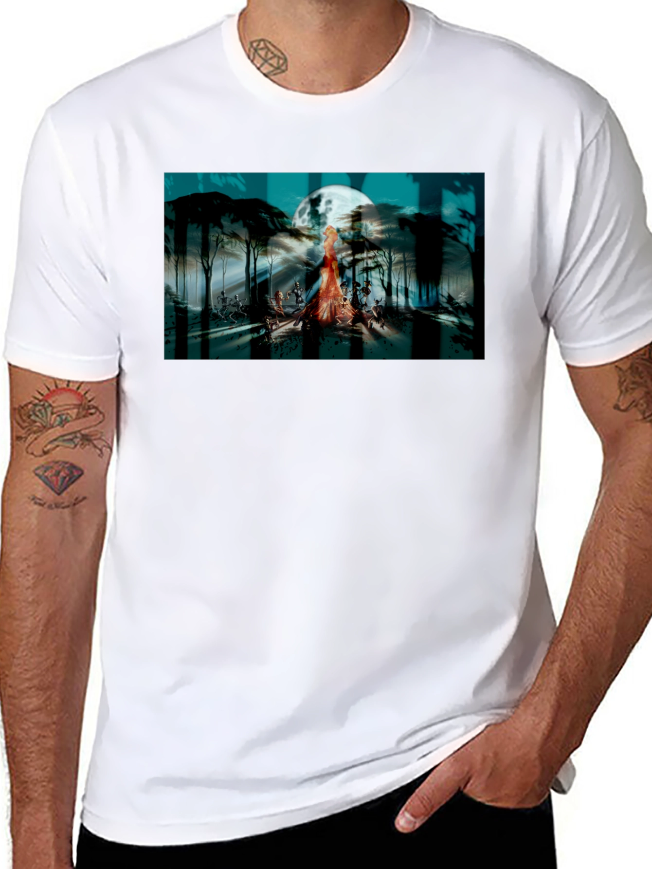 Eerie Moonlit Gathering Graphic T-Shirt