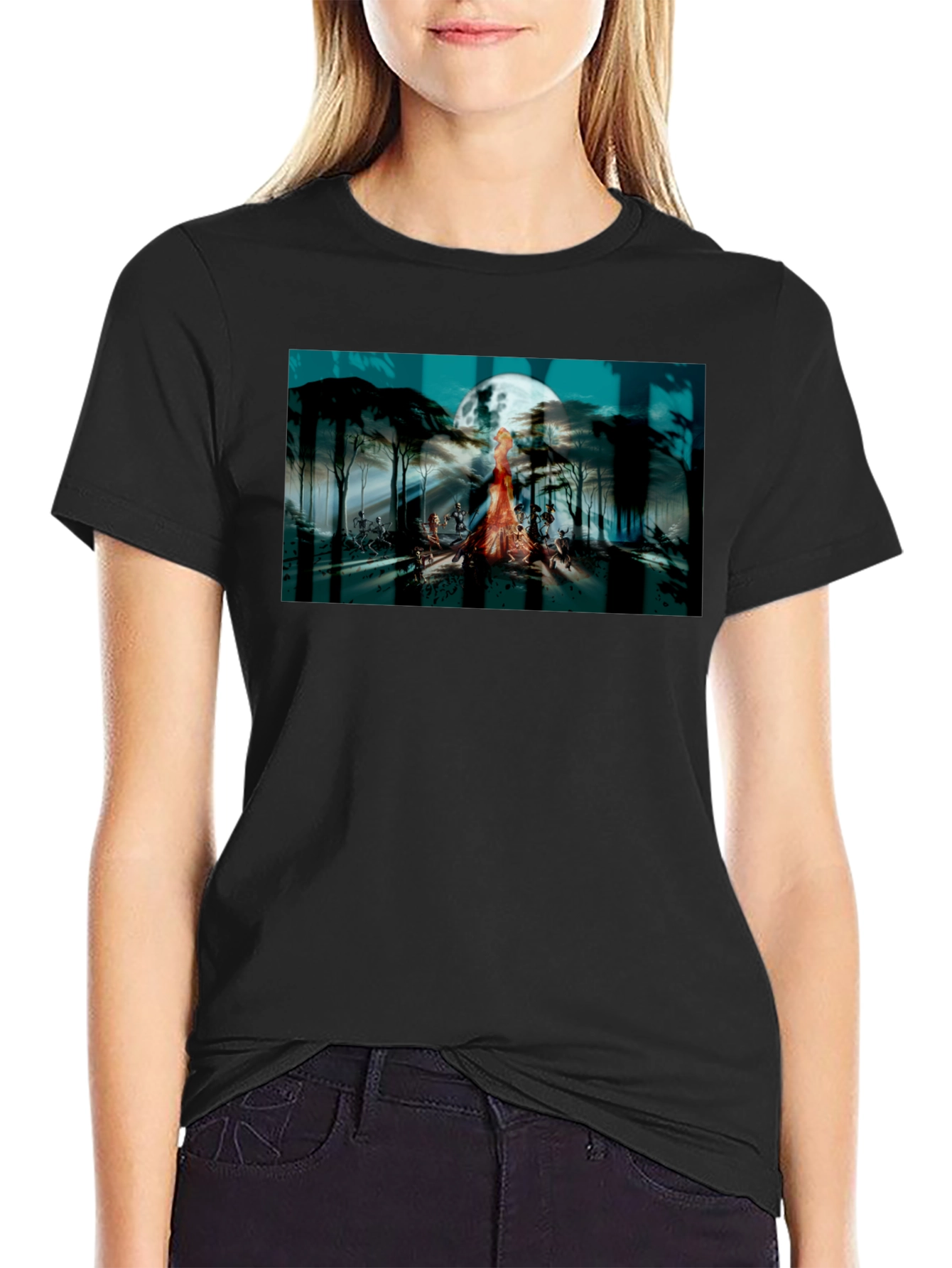 Eerie Moonlit Gathering Graphic T-Shirt