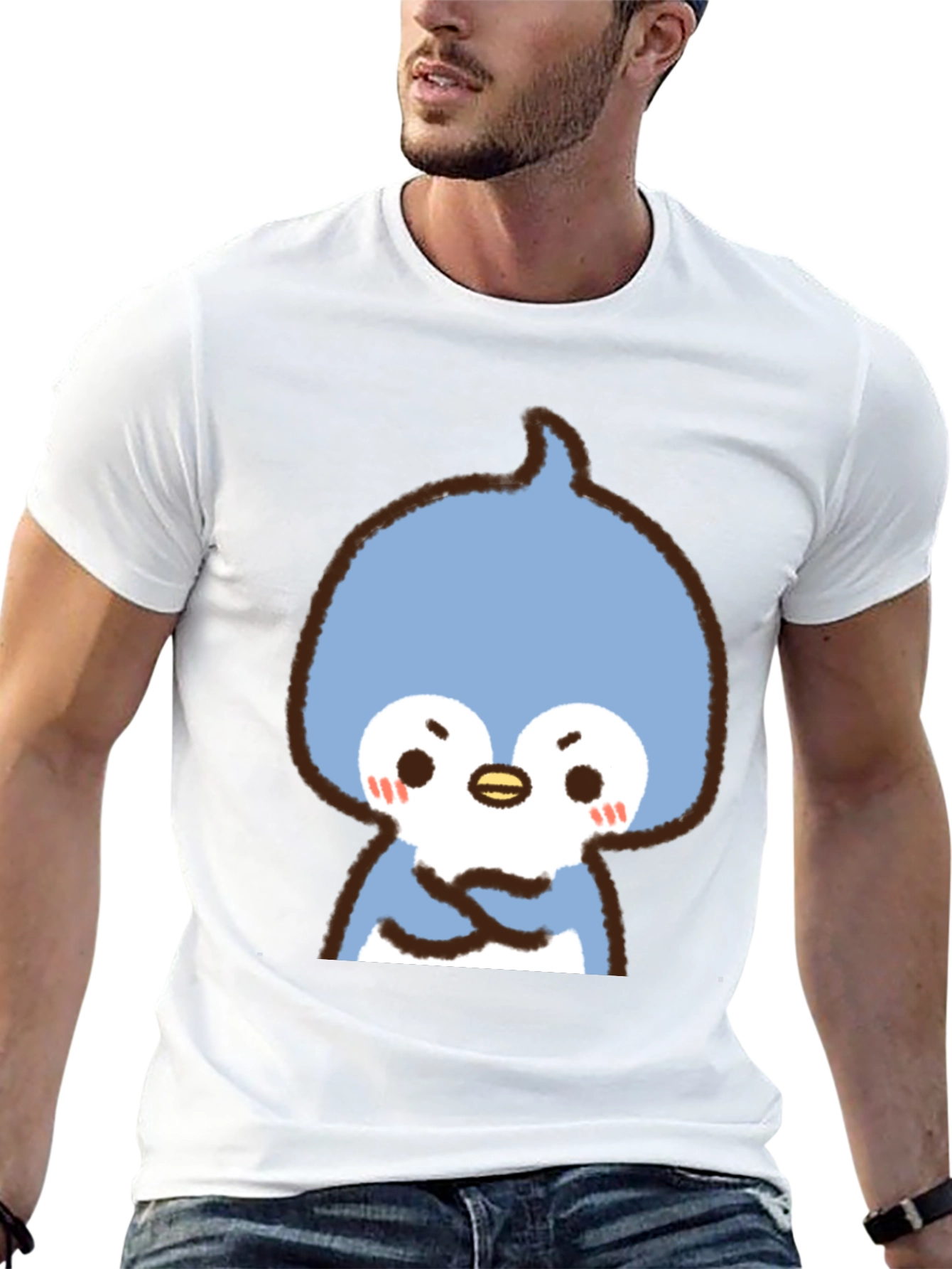 Cute Cartoon Penguin Graphic Tee - Black