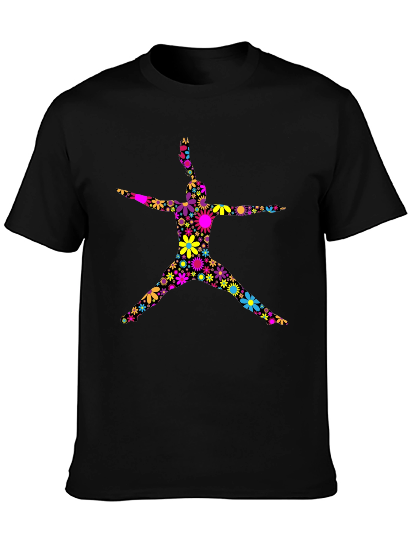 Floral Silhouette Graphic T-Shirt - Black Cotton Blend