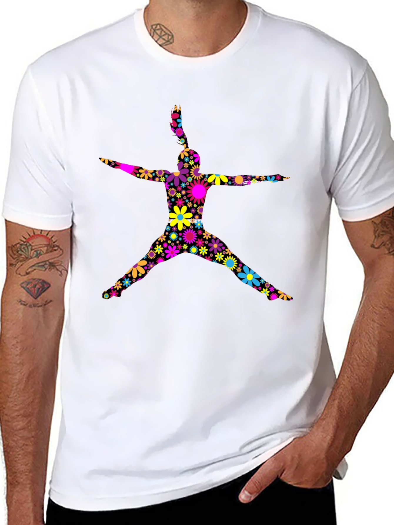 Floral Silhouette Graphic T-Shirt - Black Cotton Blend