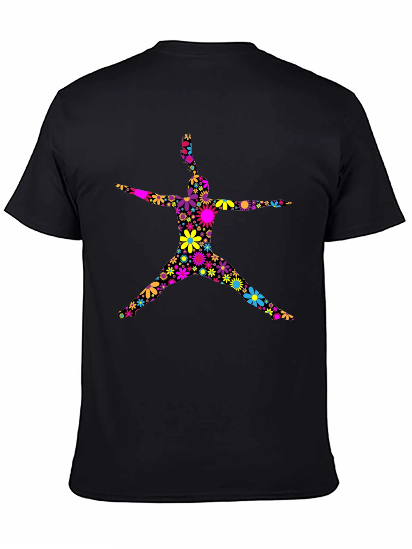 Floral Silhouette Graphic T-Shirt - Black Cotton Blend