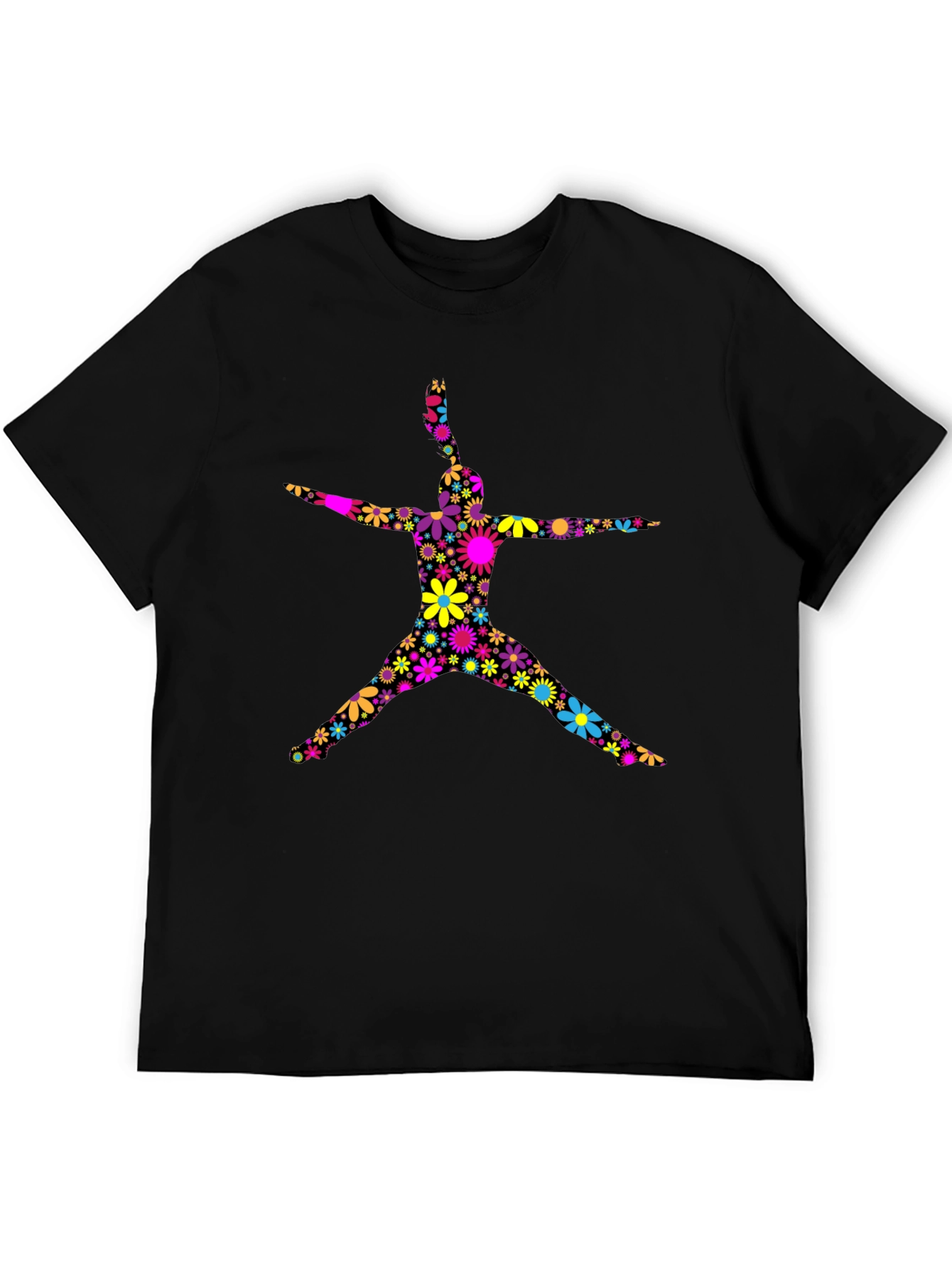 Floral Silhouette Graphic T-Shirt - Black Cotton Blend