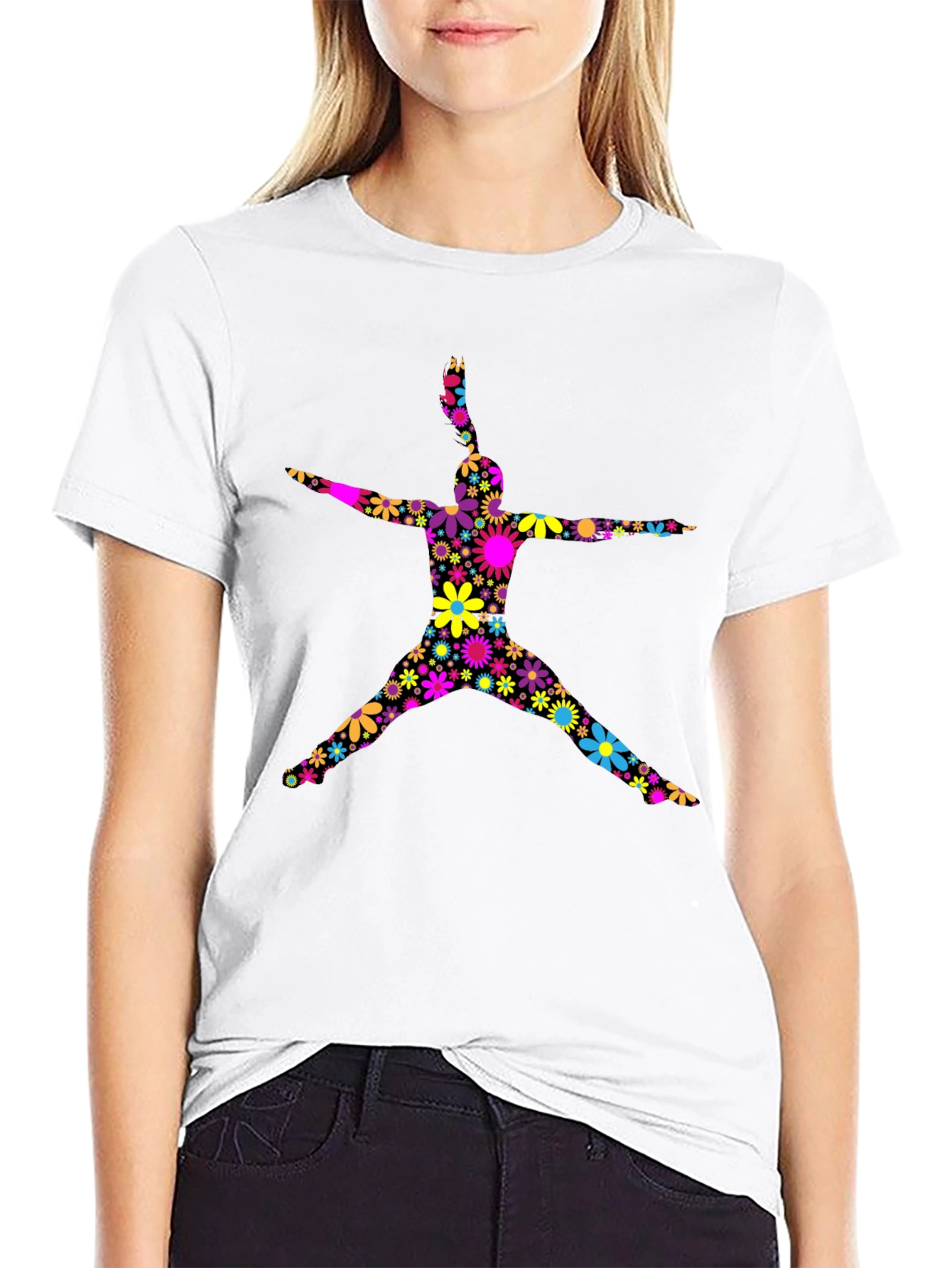 Floral Silhouette Graphic T-Shirt - Black Cotton Blend
