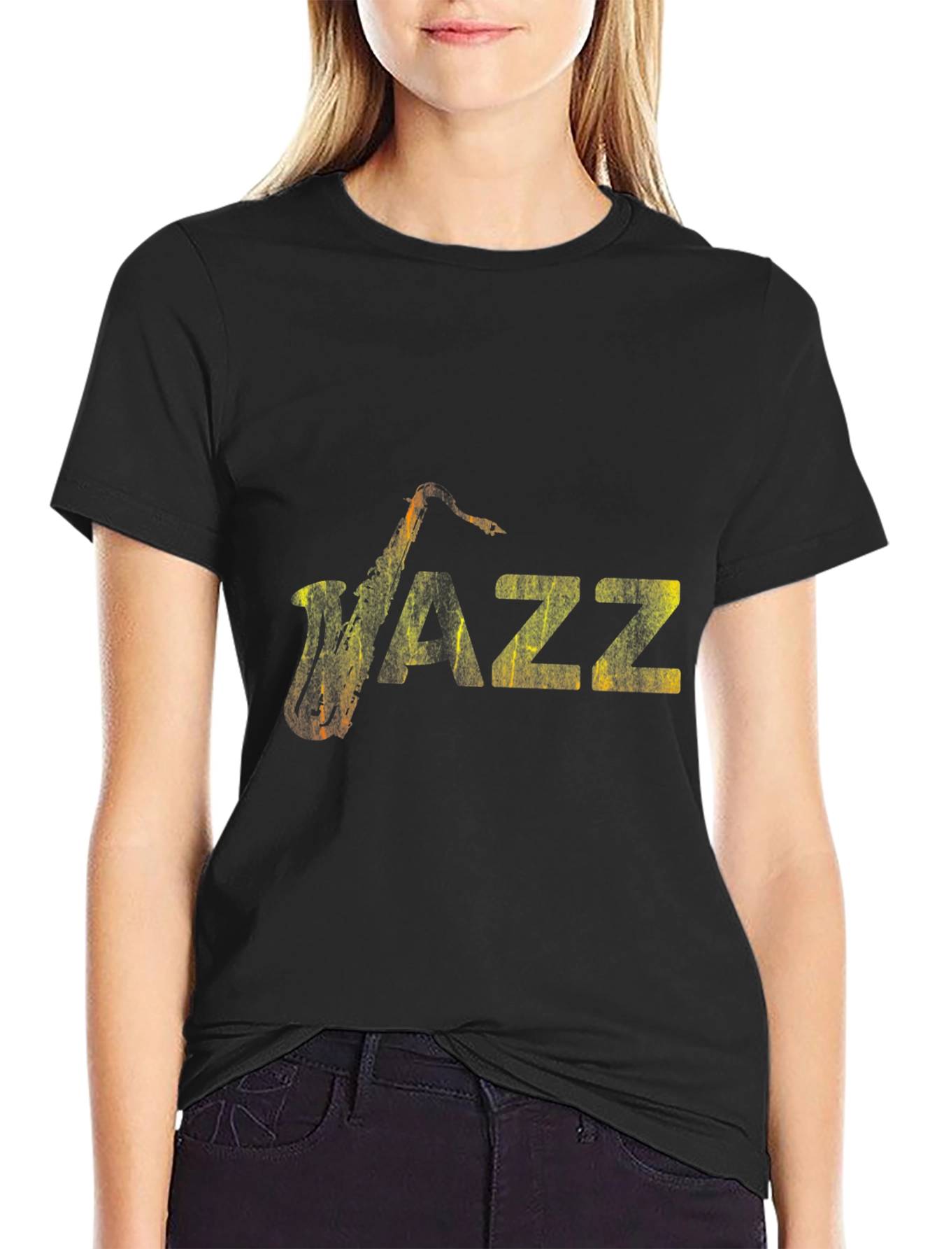 Jazz Music Graphic Tee - Black Cotton Saxophone Shirt