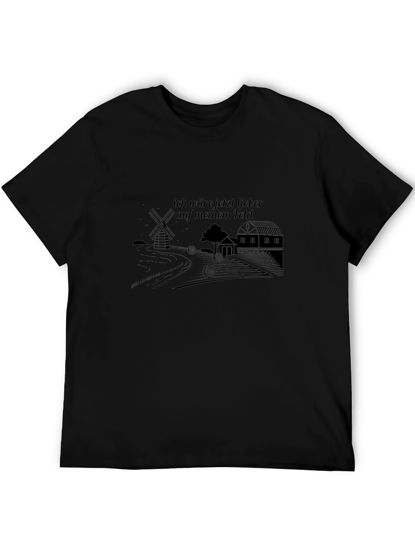 Mens Black Graphic T-Shirt - Farm Theme