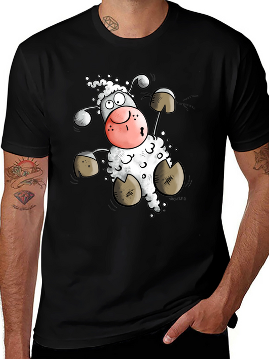Cartoon Sheep Graphic Tee - Black