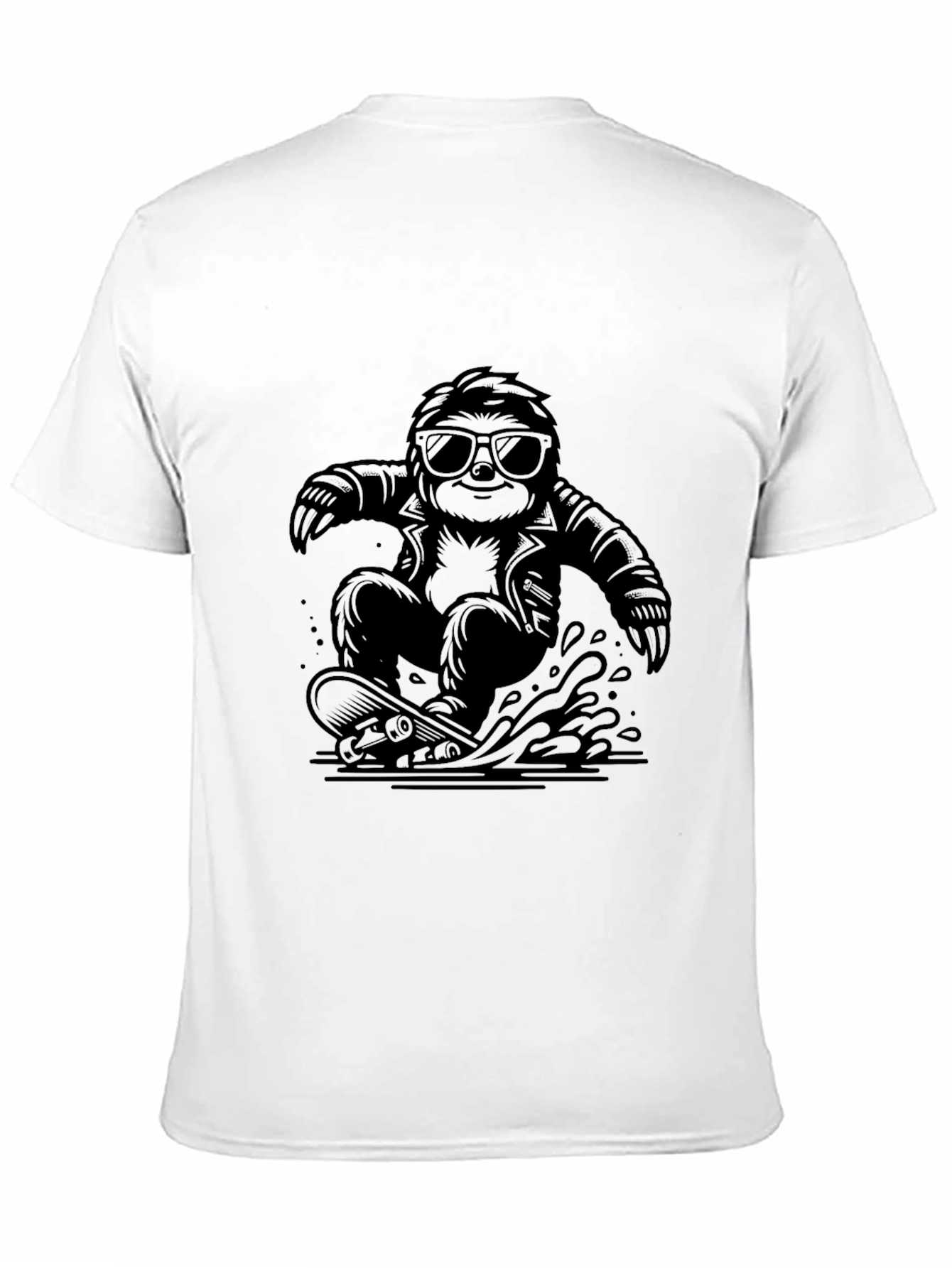 Cool Sloth Skateboarder Graphic Tee - Black